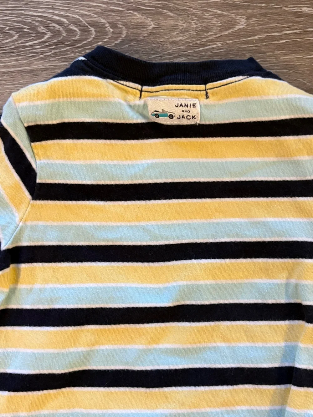 Janie and Jack VINTAGE Yellow, Navy & White StripED Onesie with Car Applique